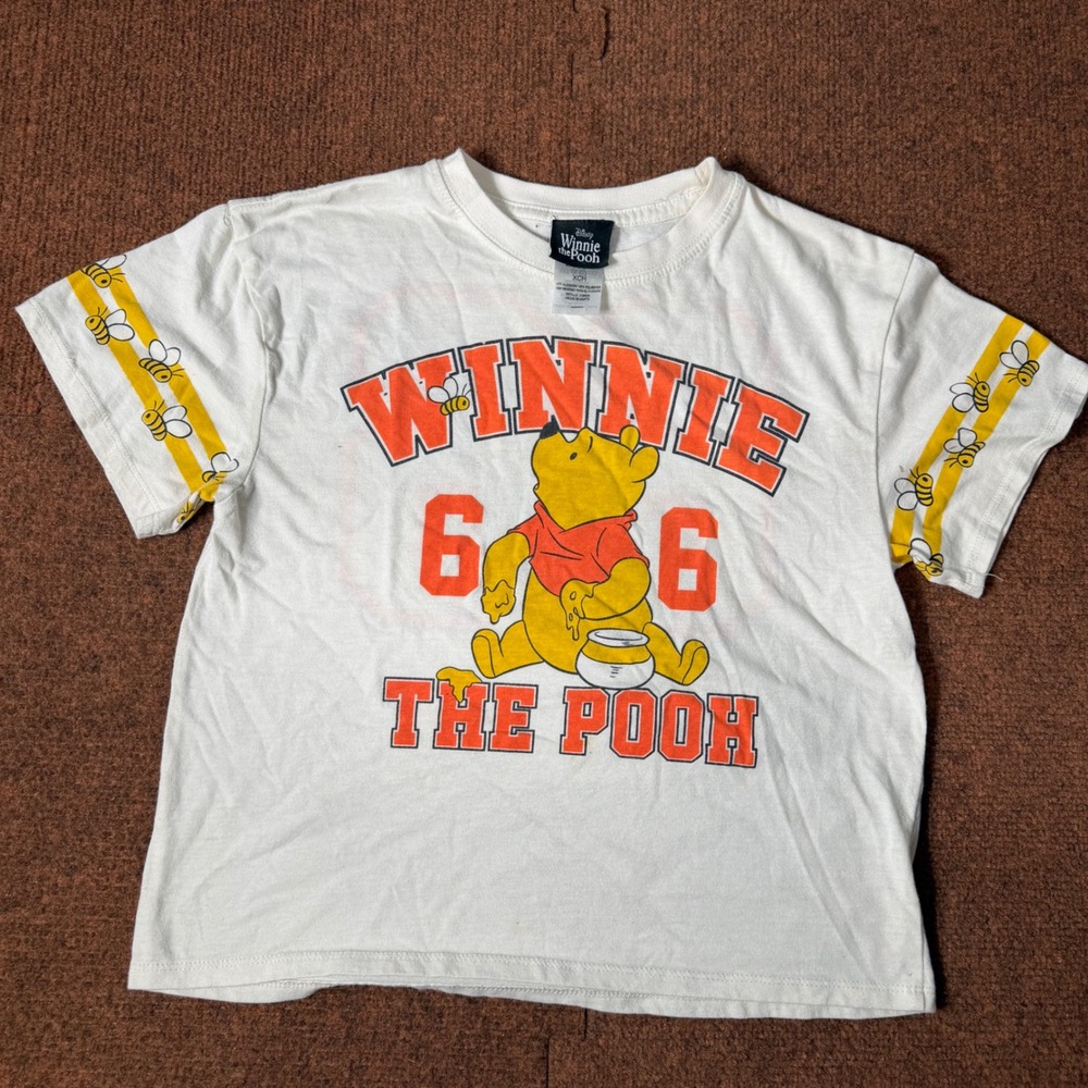 Disney Winnie the Pooh Kids White Graphic Jersey T-Shirt Bee Sleeve 66 JT26426